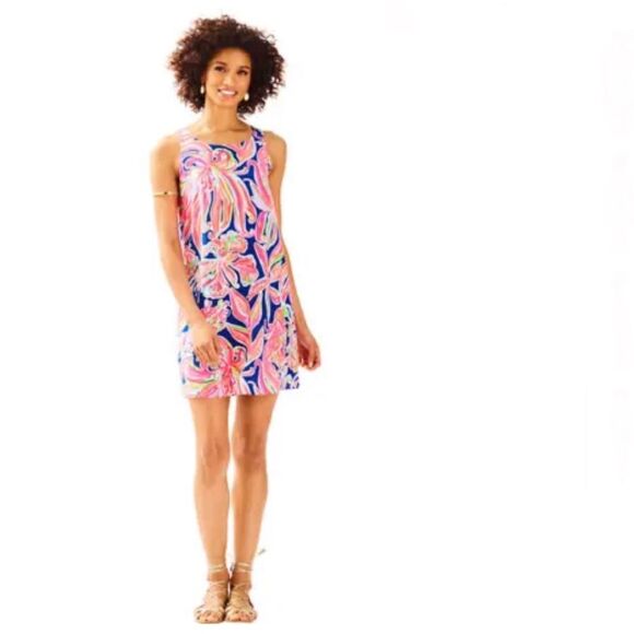 Lilly Pulitzer Resort Navy Banana Flambé Silk Jackie Shift Dress XS - Picture 9 of 11